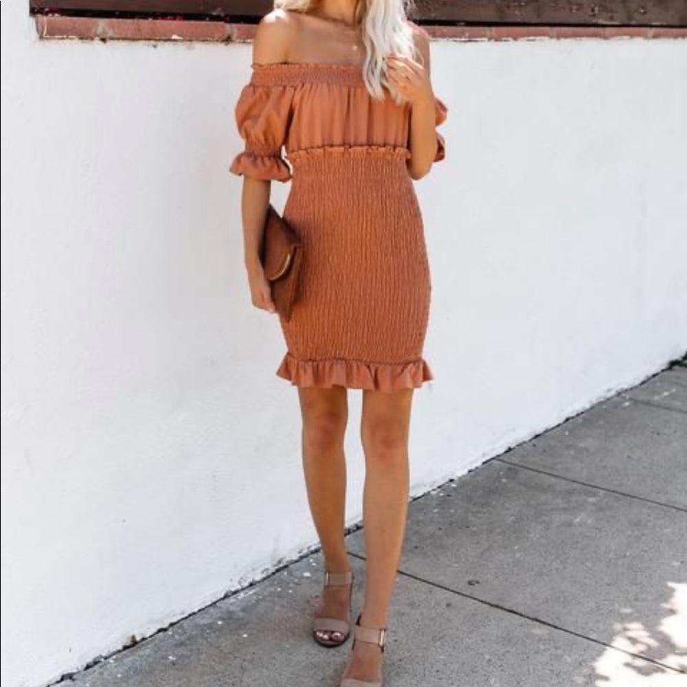 Smocked Cotton Off the Shoulder Dress